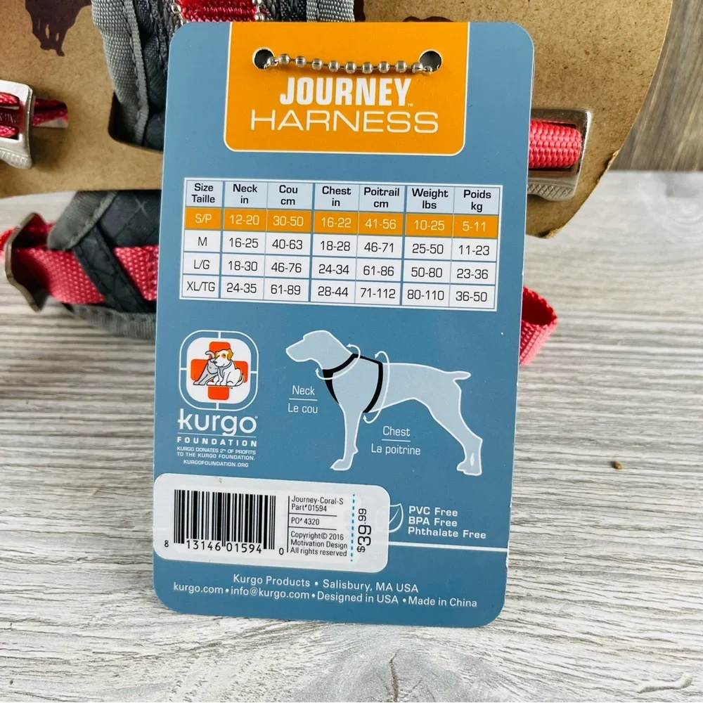 Kurgo Journey Air Harness For Dogs Grey/Pink Vest Harnesses For Dogs Small NEW